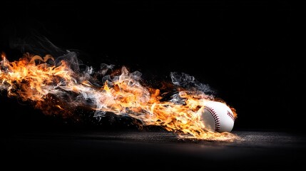 baseball. Baseball with dramatic fiery effect isolated on pure black background with intense flames. event key visuals, club posters, designed for sports event promotions and stadium branding.
