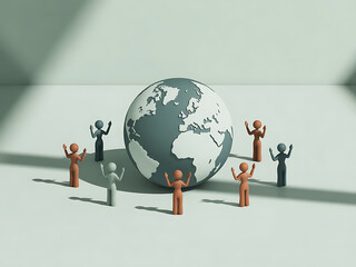 A world globe surrounded by people figurines