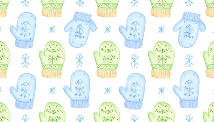Winter gloves pattern, snowflakes
