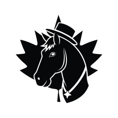 Horse head silhouette with mounted police hat vector art illustration