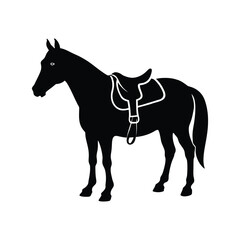 Horse silhouette with red maple leaf emblem vector art illustration