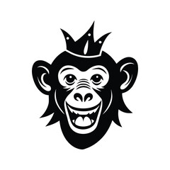 Capuchin monkey head silhouette with banana peel crown vector art illustration