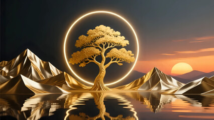 Golden mountain landscape I Wall Decor 