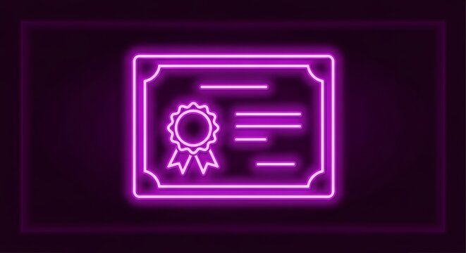 Radiant purple neon certificate illuminating dark backgrounds aesthetic