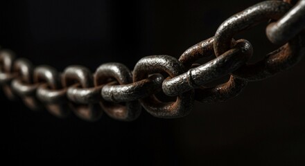 Strong weathered chain glistening against the dark, symbolizing unbreakable bonds and industrial strength, perfect for conveying resilience and security in designs