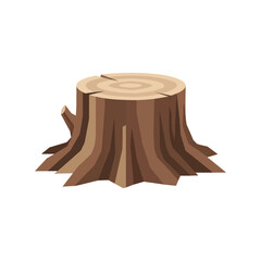 Rustic tree stump isolated forest element wooden organic nature resource vector