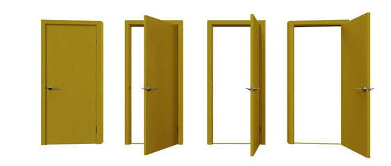 Yellow Modern Interior Door Set with Different Opening Angles – 3D Render and Mockup Template