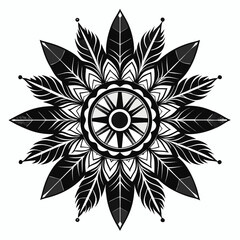 Bird Feather Mandala Silhouette Vector Ornamental Radial Pattern