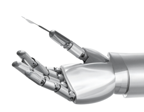  Robotic Surgery Arm with Precision Scalpel, Side View, isolated on transparent background