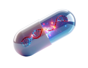Personalized Medicine Concept with DNA Strand and Capsule, isolated on transparent background