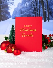 Winter greeting card with Christmas decorations