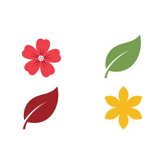 Nature icons set red yellow green leaves flowers simple flat design vector vector