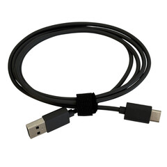 Black USB-C charging cable with velcro organizer isolated on white