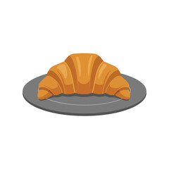 Golden croissant freshly baked pastry on simple gray plate isolated vector