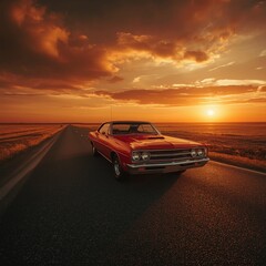 Fototapeta premium Restored Vintage Car in Autumn Setting