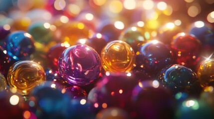 A vibrant and detailed close-up of a pile of lampworking glass beads, showcasing a variety of colors.