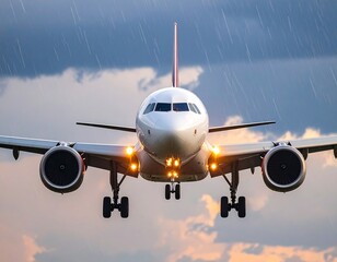 Airplane landing in stormy weather