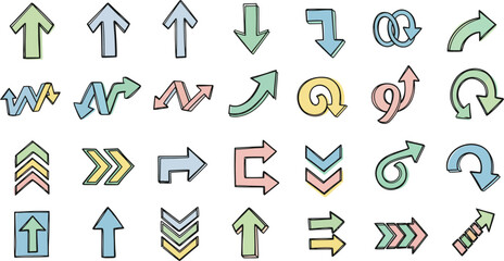 Diverse arrow collection symbolizing direction and movement in various shapes ideal for navigation