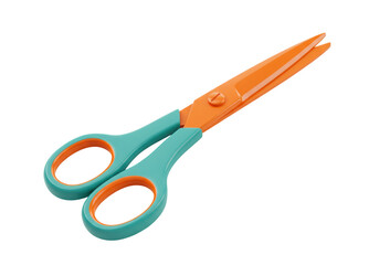 Orange and turquoise scissors PNG illustration isolated on transparent background for creative projects and design