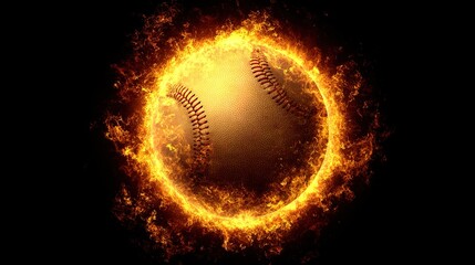 baseball. Baseball with dramatic fiery effect isolated on pure black background with intense flames. event key visuals, club posters, designed for sports event promotions and stadium branding.
