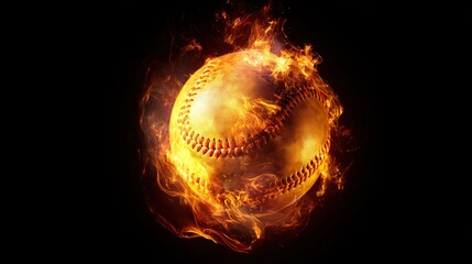 baseball. Baseball with dramatic fiery effect isolated on pure black background with intense flames. event key visuals, club posters, designed for sports event promotions and stadium branding.
