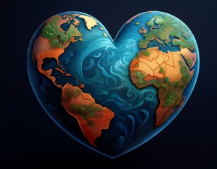 heart shaped earth globe isolated