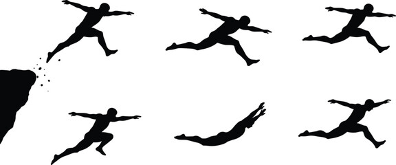 A set of male silhouettes jumping in mid-air, representing power, athleticism, and overcoming challenges.