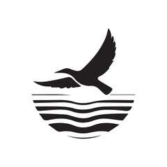 Black and white bird and sun view vector art design
