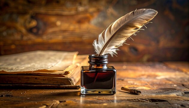 old paper with feather pen and ink - Powered by Adobe