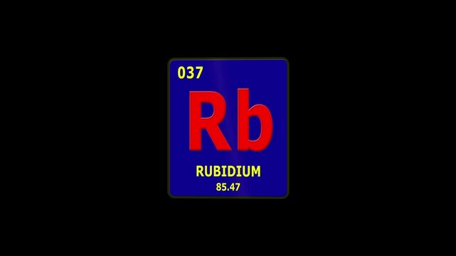 Rubidium Element 37 of Periodic Table. Seamlessly looping 3D animation on glowing black background.