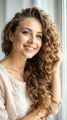 Woman with curly hair smiling