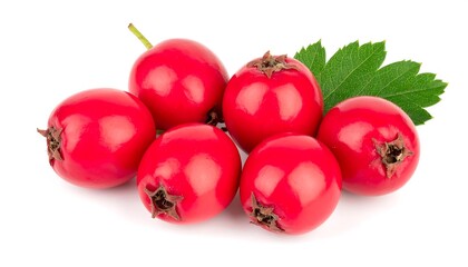 Cluster of vibrant red berries with a green leaf