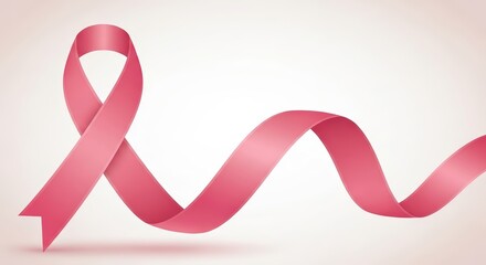 A flowing pink ribbon, a symbol of breast cancer awareness, curves gracefully against a soft, gradient background.