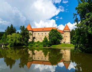 Obraz premium Castle reflected in a tranquil lake