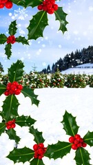 Winter Holly on Snowy Landscape