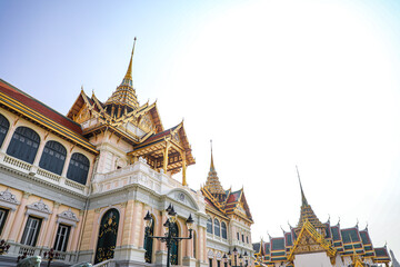 Fototapeta premium The Grand Palace was built same time as Bangkok. royal residences include Dusit Maha Prasat Throne Hall, Aphorn Phimok Prasat Throne Hall, Phiman Rattaya Throne Hall, Chakri Maha Prasat Throne Hall.