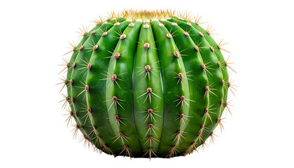 A round green cactus with sharp spines isolated on a white background.