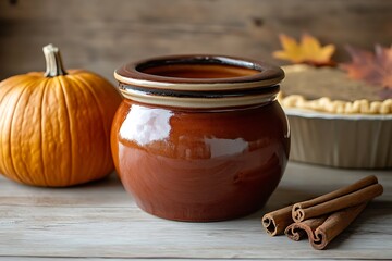 A rustic ceramic pitcher with a speckled finish, holding wildflowers on a weathered wooden table near a sunlit window 