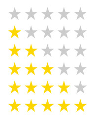 set of golden star icon. 1 to 5 gold star rating