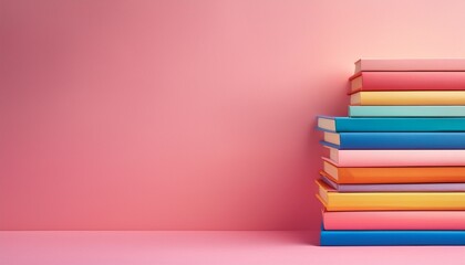colorful book stack on pink background education reading knowledge concept website banner