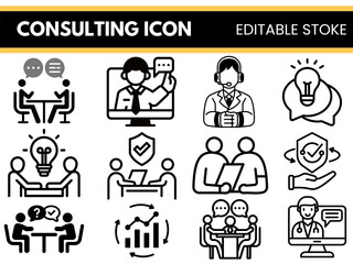 Consulting Icon Bundle Vector Design with Business, Strategy, and Corporate Symbols
