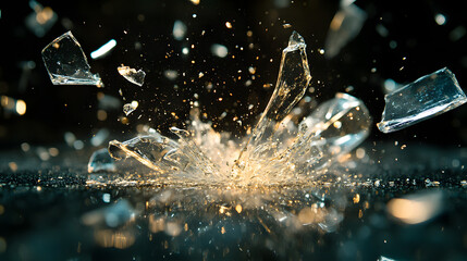 Glass Shattering in Motion &ndash; Abstract Explosion of Broken Pieces