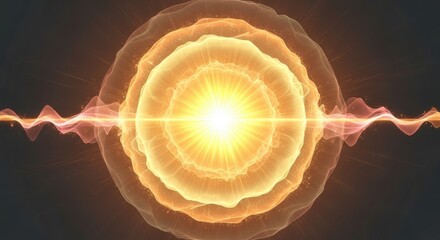 Abstract visualization of a bright, energetic explosion or cosmic event with concentric rings and radiating waves.