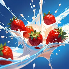 strawberry falling into milk