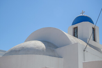 Blue-Domed Church Against Clear Sky, Fira, Santorini Island, Greece