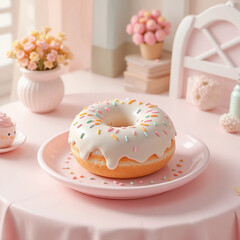 흰색 설탕으로 표현한 미니 글레이즈드 도넛 일러스트레이션