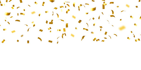 falling gold confetti and streamers seamless pattern on transparent background
