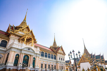 Fototapeta premium The Grand Palace was built same time as Bangkok. royal residences include Dusit Maha Prasat Throne Hall, Aphorn Phimok Prasat Throne Hall, Phiman Rattaya Throne Hall, Chakri Maha Prasat Throne Hall.