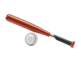 Isolated baseball ball and wooden bat for playing sport, studio shot, nobody around, game gear