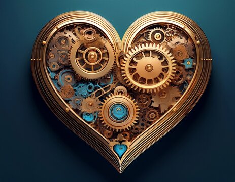 metaphorical image of a heart made of clockwork gears techniques mechanical emotion